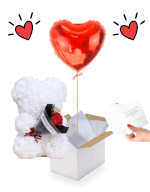 Vignette 1 Ballon cœur rouge gonflé à l’hélium avec ours en fleurs de rose en mousse – 30 cm