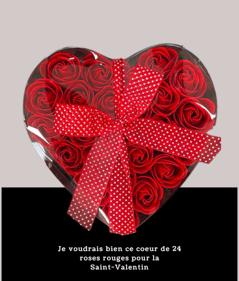 Coeur de 24 roses rouges de savon