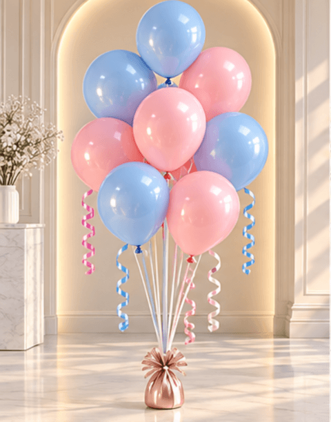 Bouquet de 8 ballons latex bleu et rose