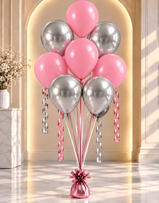 Image 1 Bouquet de 8 ballons hélium rose & argent
