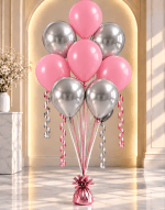Bouquet de 8 ballons hélium rose & argent