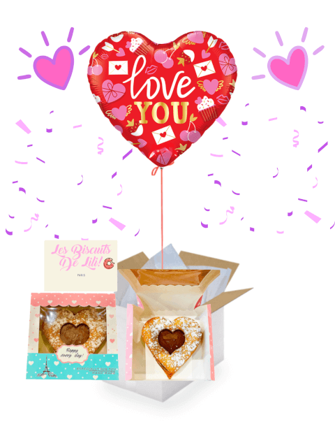 Ballon Cœur “I Love You” 45 cm & Big Biscuit Cœur Nutella