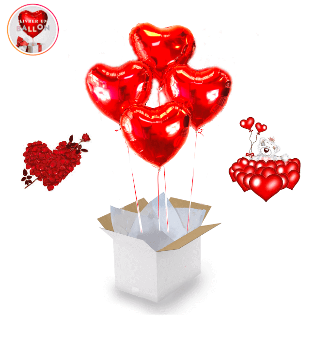 Image 1 Bouquet de 4 Coeurs Rouges à personnaliser By Livrer un Ballon
