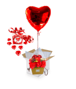 Vignette 1 Ballon Coeur rouge+bouquet de roses rouges de savon+ballotin de chocolat