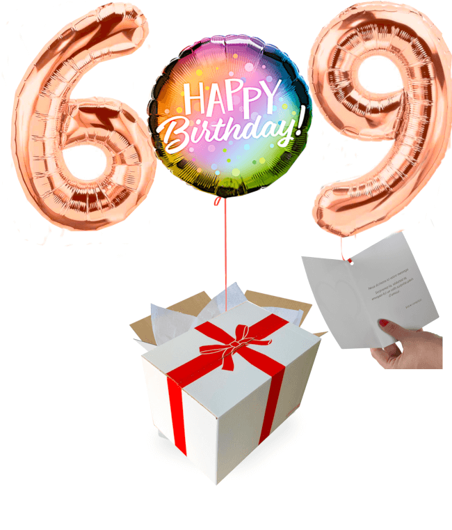 Image 1 Bouquet de Ballons Chiffre 69 + happy birthday solaire By Livrer un Ballon