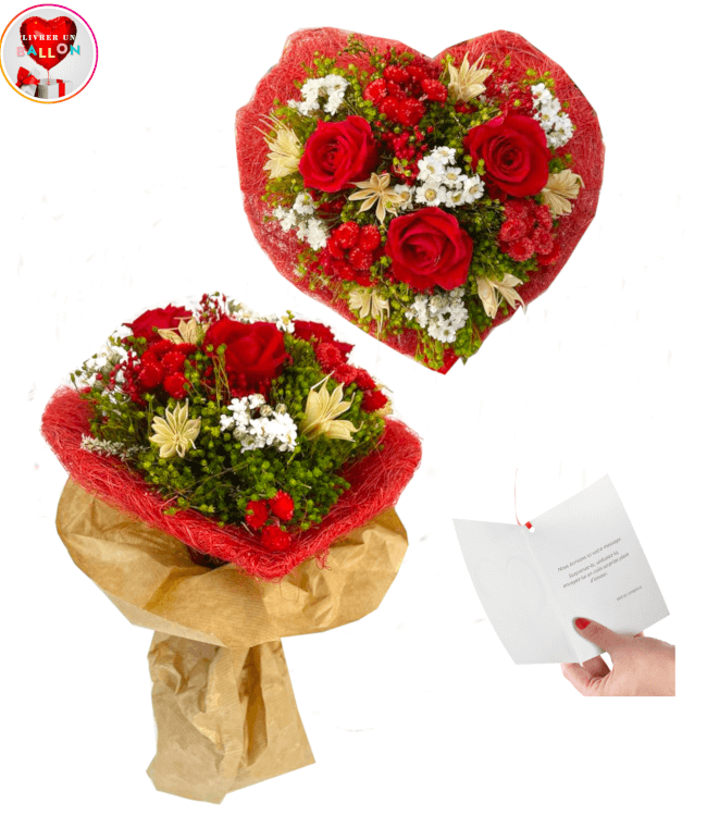 Image 1 BOUQUET Coeur de roses rouges éternelles