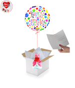 Vignette 1 Ballon Happy Birthday psychédélique + ballotin de Big Fraise Tagada fraise 