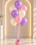 Bouquet de 8 ballons hélium rose, mauve & blanc nacré