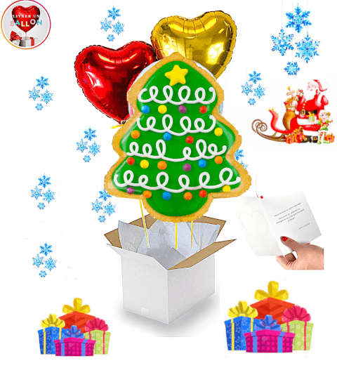 Bouquet de 3 ballons ,Sapin 66cm ,coeur rouge,coeur doré à personnaliser By Livrer un Ballon