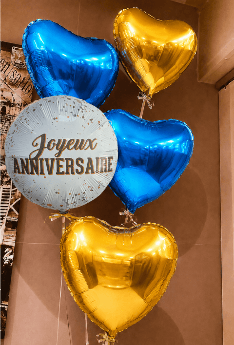 Bouquet de Ballons Anniversaire – Bleu et Or à personnaliser