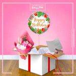 Vignette 1 Ballon Happy Birthday Fleuri + Bouquet de Roses De Savon By Livrer un Ballon