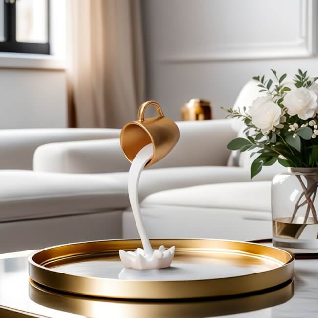 Image 1 Tasse à café suspendue en résine –Petite Décoration moderne blanc et doré