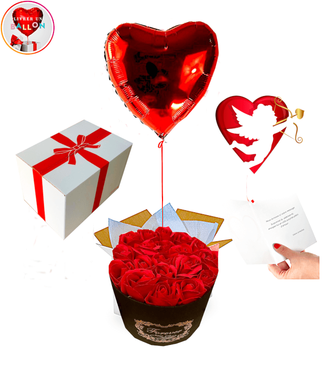 Image 1 Ballon Coeur Rouge + Bouquet de 19 Roses Rouges de savon By Livrer un Ballon