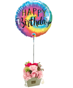 Vignette 1 Ballon Happy Birthday good vibes et son bouquet de rose de savons 