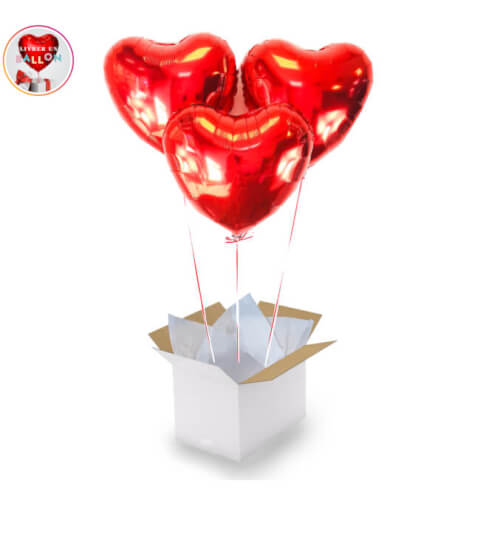 Bouquet de 3 Ballons Cœurs Rouges Gonflés à l'Hélium - Livraison Express en France pour la Saint-Valentin ou pas!