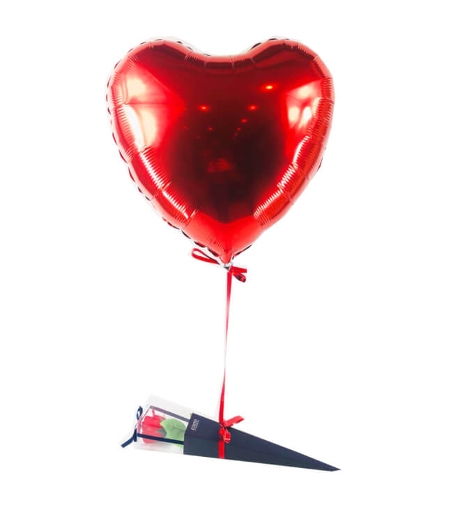 Image 1 Ballon Coeur rouge à personnaliser + Rose Savon
