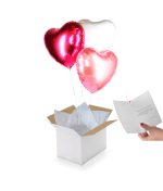 Vignette 1 Box surprise 3 ballons cœur à l’hélium – Rouge, rose & blanc