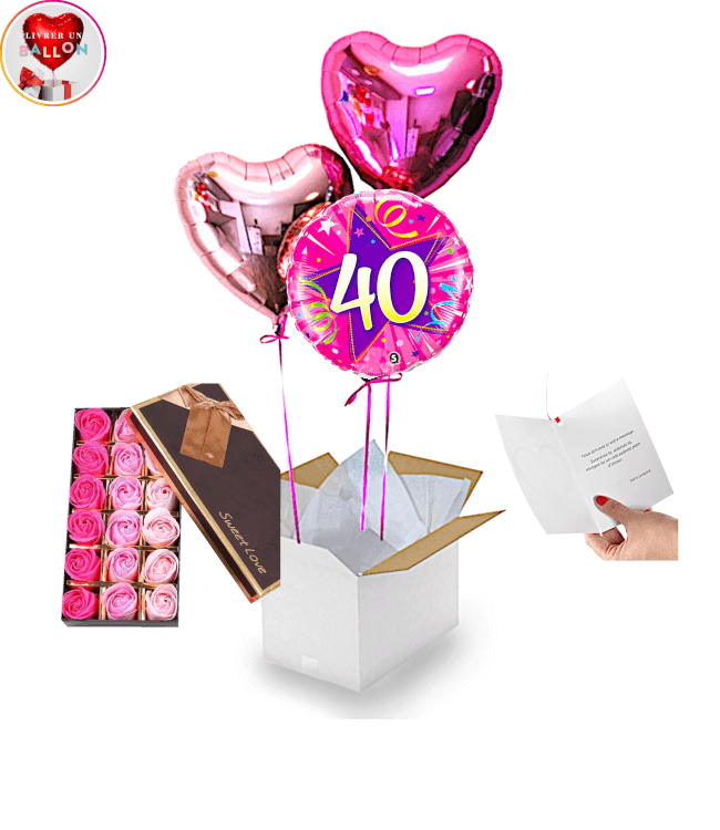 Livrer un ballon - Bouquet de Ballons 40 Ans+Coffret de Roses de