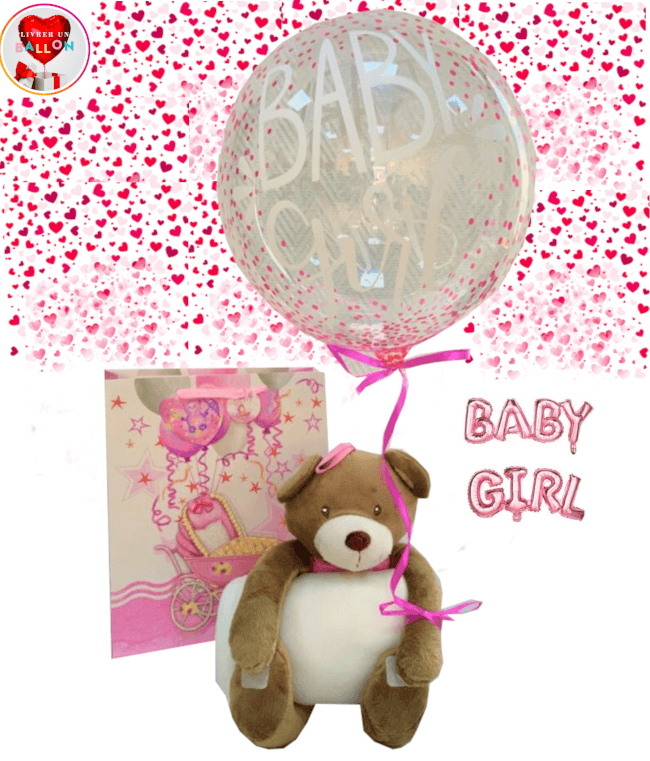 Image 1 Ballon Baby Girl+ Peluche ourson rose et sa couverture toute douce By Livrer un Ballon