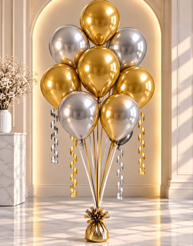 Image 1 Bouquet de 8 ballons hélium dorés & argentés