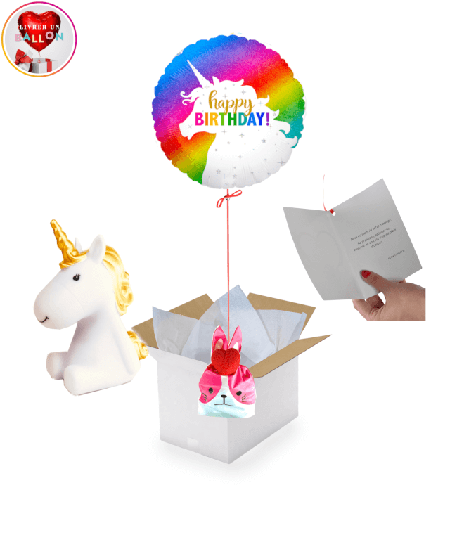 Image 1 Ballon Happy Birthday Licorne+Veilleuse Licorne Piles Fournie+Ballotin de Big Fraise Tagada s By Livrer un Ballon
