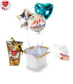 Vignette 1 Bouquet de Ballons Happy Birthday Argent+Ballotin de Chocolat 