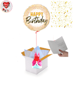 Vignette 1 Ballon Happy Birthday Doré+Ballotin de Big Fraise Tagada Gourmande By Liver un Ballon