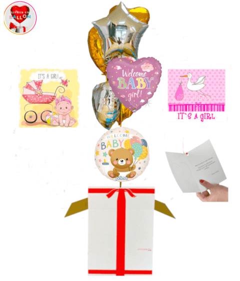 Bouquet de 7 Ballons "Welcome Baby Girl" à Personnaliser – Une Délicate Attention pour une Naissance Féérique