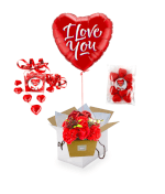 Vignette 1 Ballon I love You+Bouquet de Roses Rouges de Savon+Chocolat+Big Frais tagada