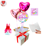 Vignette 1 Bouquet de Ballons Happy Birthday Licorne + Ballotin de Big Fraise Tagada By Livrer un Ballon