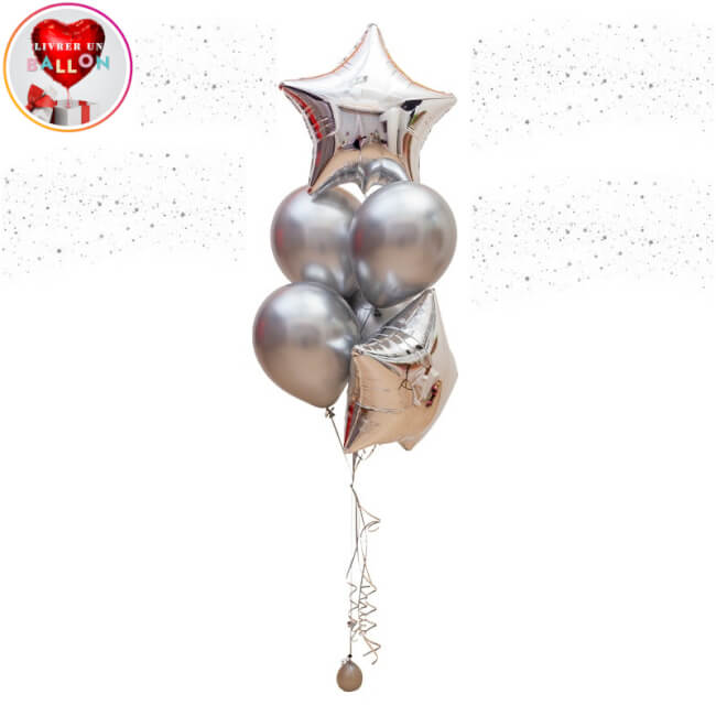 Image 1 Bouquet de 6 Ballons Argents à Personnaliser,Uniquement en livraison sur Paris et l'ile de France