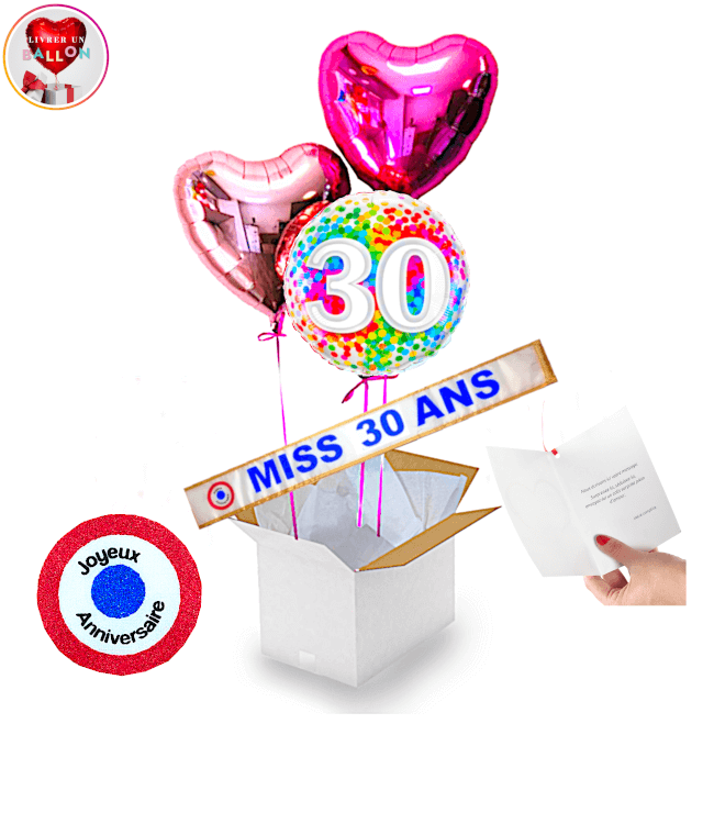Image 1 Bouquet de Ballons 30 Ans+Echarpe Miss 30Ans Joyeux Anniversaire By Livrer un Ballon