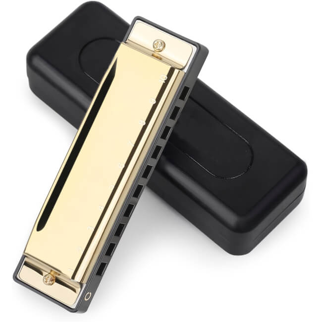 Image 1 Harmonica en acier doré – Le cadeau qui fait vibrer les émotions