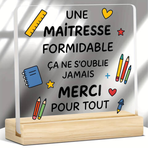Plaque Décorative « Une Maîtresse Formidable » – 10 x 10 cm
