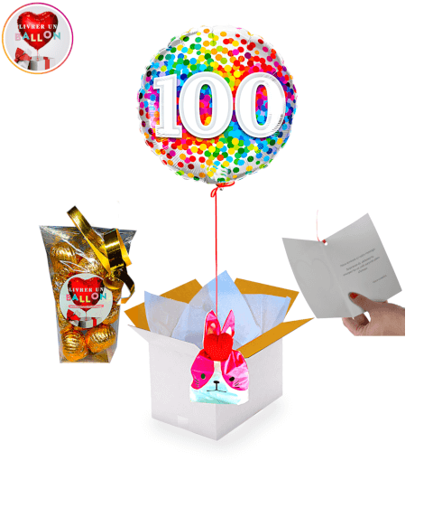 Ballon 100 Ans +Ballotin de Big Fraise Tagada+Ballotin de Chocolat Belge By Livrer un Ballon