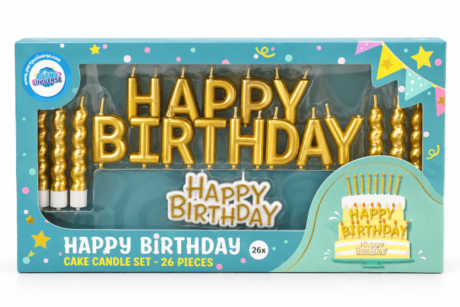 Image 1 Kit de Bougies Anniversaire Dorées « Happy Birthday »