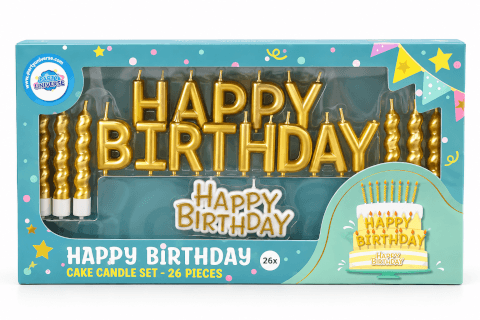 Kit de Bougies Anniversaire Dorées « Happy Birthday »