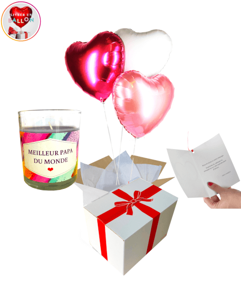 Bouquet de Ballons Coeurs + Bougie "Meilleur Papa du Monde" By Livrer un Ballon
