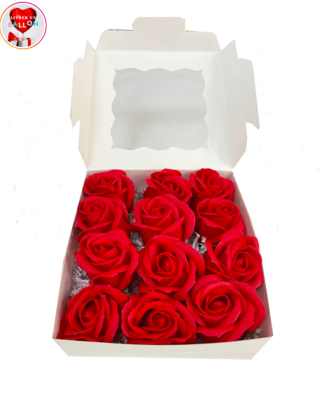 Image Coffret de 12 Big Roses Rouges De Savon