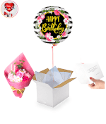 Vignette 1 Ballon Happy Birthday Fleuri+Bouquet de Roses De Savon By Livrer un Ballon