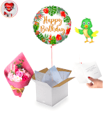Vignette 1 Ballon Happy Birthday Fleuri + Bouquet de Roses De Savon By Livrer un Ballon