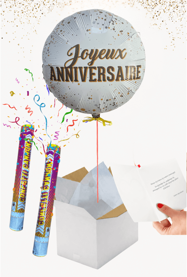 Image 1 Box ballon Joyeux Anniversaire Surprise – Ballon Hélium & 2 Canons à Confettis