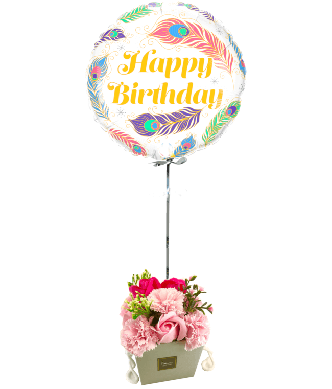 Image 1 Ballon Happy Plume+Bouquet de roses de Savon