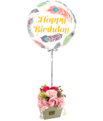 Vignette 1 Ballon Happy Plume+Bouquet de roses de Savon