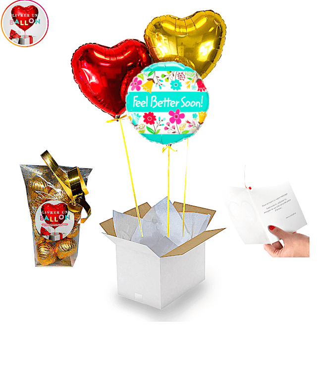 Image 1 Bouquet de Ballons Feel Better Soon! + Ballotin de Chocolat By Livrer un Ballon