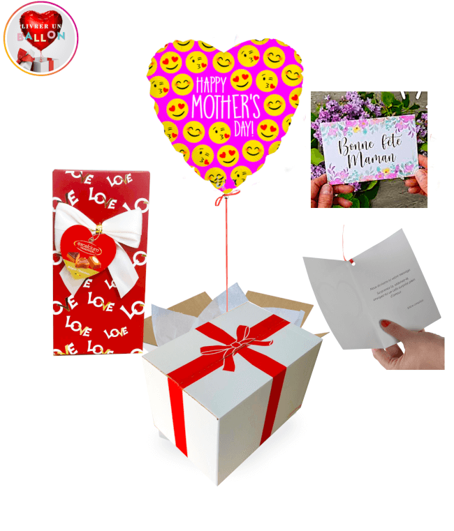 Image 1 Ballon Happy Mother's Day Emoji + Ballotin de Chocolat Love By Livrer un Ballon