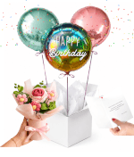 Bouquet de 3 Ballons Hélium & Bouquet de Fleurs au Crochet – Le Cadeau Surprise Inoubliable
