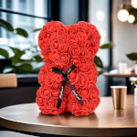 Vignette 3 Ballon cœur rouge et ourson en roses de mousse avec carte personnalisée