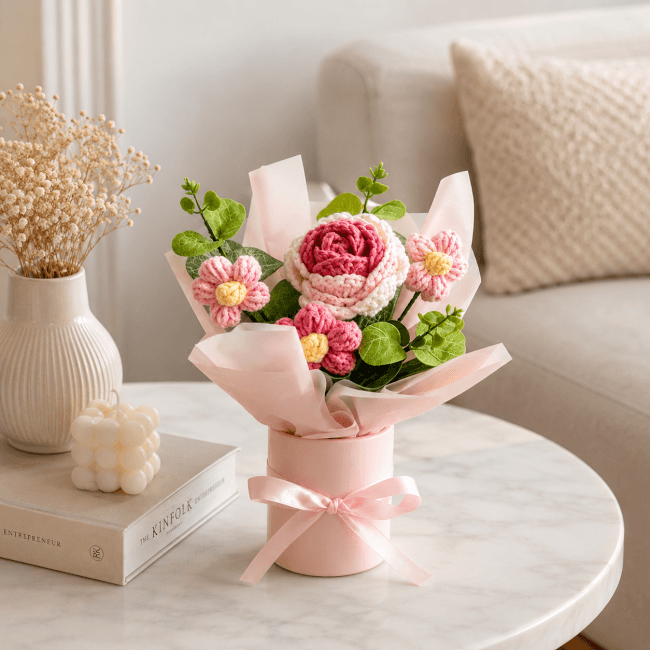 Image 2 Bouquet de Fleurs au Crochet – Décoration Élégante et Cadeau Original