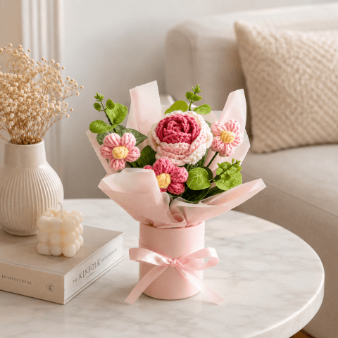 Image Bouquet de Fleurs au Crochet – Décoration Élégante et Cadeau Original